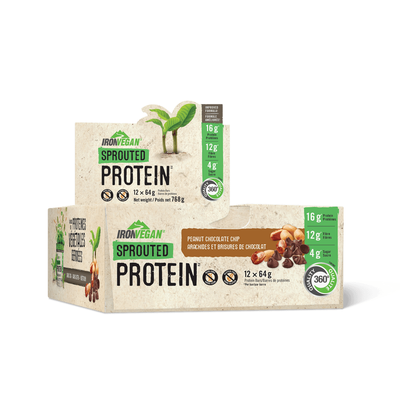 Iron Vegan Sprouted Protein Bar Peanut Butter Chocolate Chip 64g - Five Natural