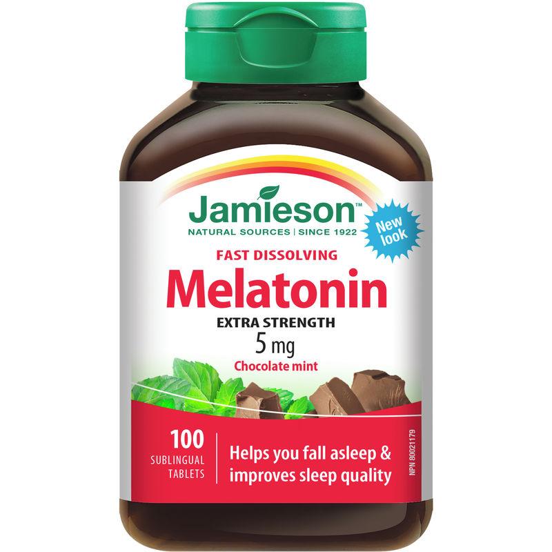 Jamieson Melatonin 5 mg - Chocolate Mint Fast Dissolving 100 Sublingual - Five Natural