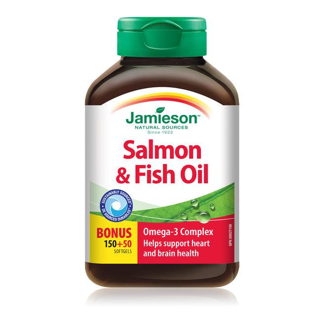 Jamieson Salmon & Fish Oil - BONUS SIZE 200 Softgels - Five Natural