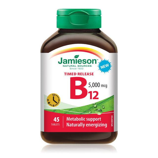 Jamieson Vitamin B12 5,000 mcg - Timed Release (Methylcobalamin) 45 Tablets - Five Natural