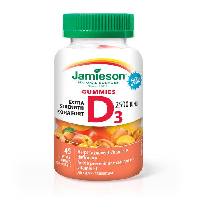 Jamieson Vitamin D Extra Strength 2,500 IU - Juicy Peach 45 Gummies - Five Natural