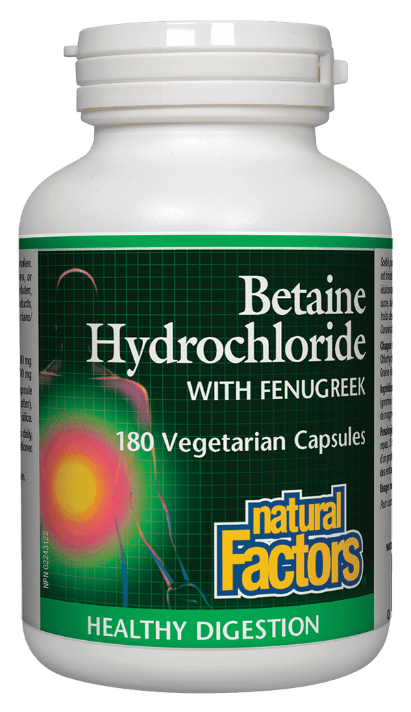 Natural Factors Betaine Hydrochloride with Fenugreek 180 Veg Capsules - Five Natural