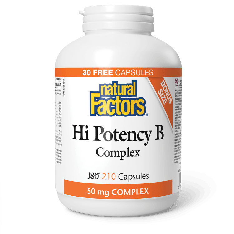 Natural Factors Hi Potency B Complex 50 mg BONUS SIZE (180+30) Capsules - Five Natural