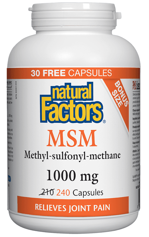 Natural Factors MSM 1000 mg BONUS SIZE 210+30 Capsules - Five Natural