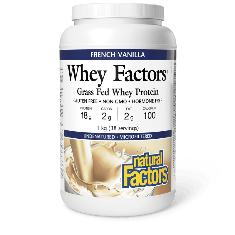Natural Factors Whey Factors Grass Fed Whey Protein French Vanilla 1kg - Five Natural
