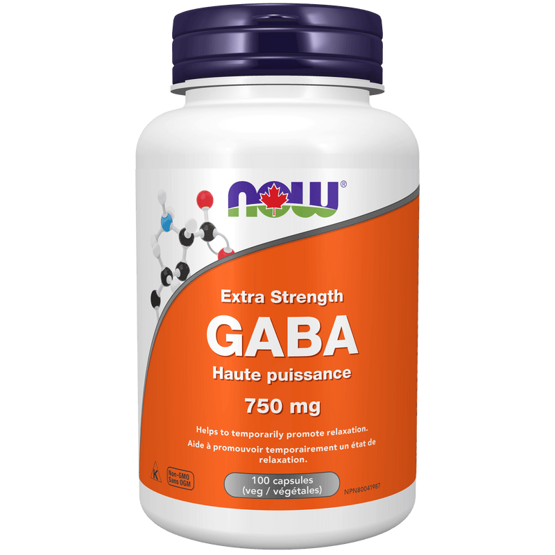 NOW GABA Extra Strength 750mg 100 Veg Capsules - Five Natural