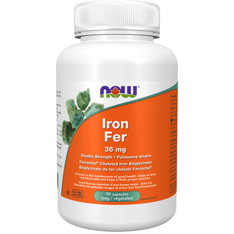 NOW Iron Bisglycinate 36mg 90 Veg Capsules - Five Natural