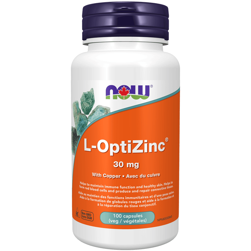 NOW Opti-L-Zinc (Monomethionine) 30mg + Copper 100 Veg Capsules - Five Natural