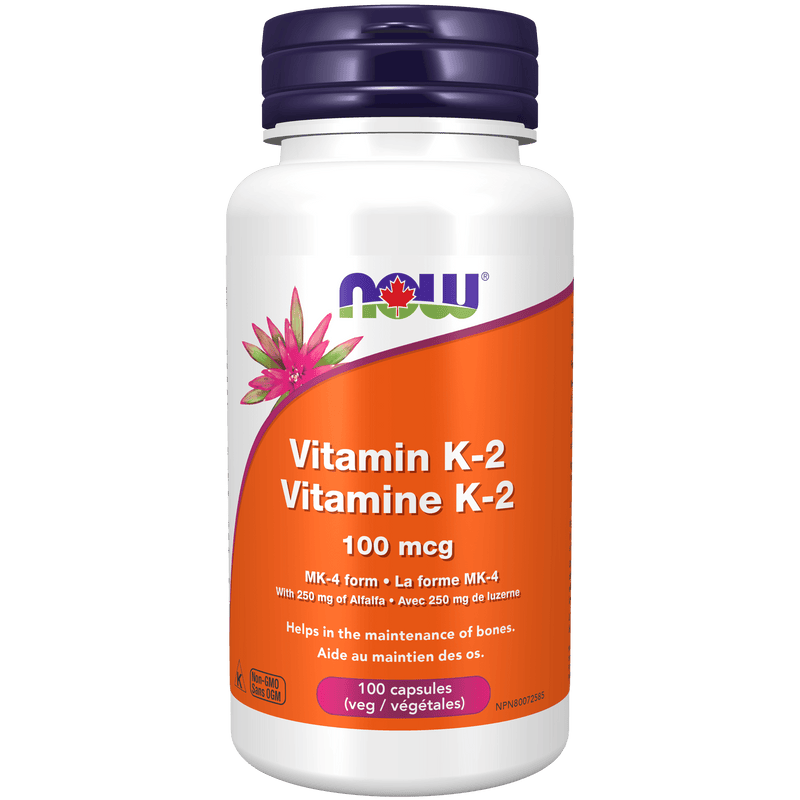 NOW Vitamin K-2 100mcg 100 Veg Capsules - Five Natural