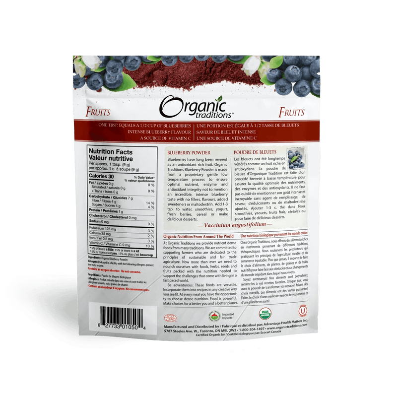 Organic Traditions Blueberry Powder, Cold Dried 100g - Five Natural