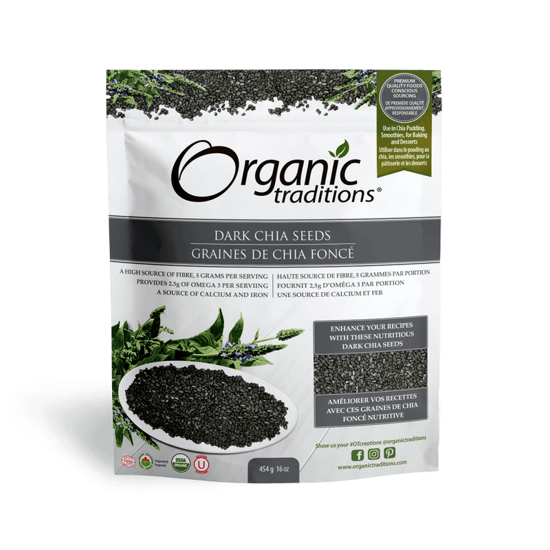 Organic Traditions Chia Seeds, Dark Whole 454g - Five Natural