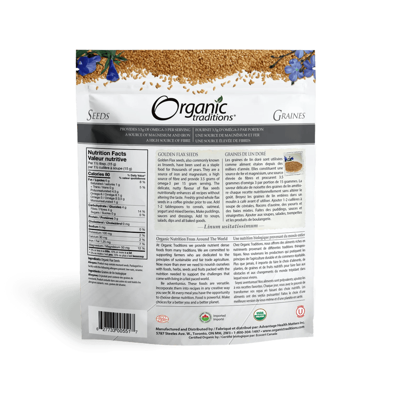 Organic Traditions Golden Flax Seeds 454g - Five Natural
