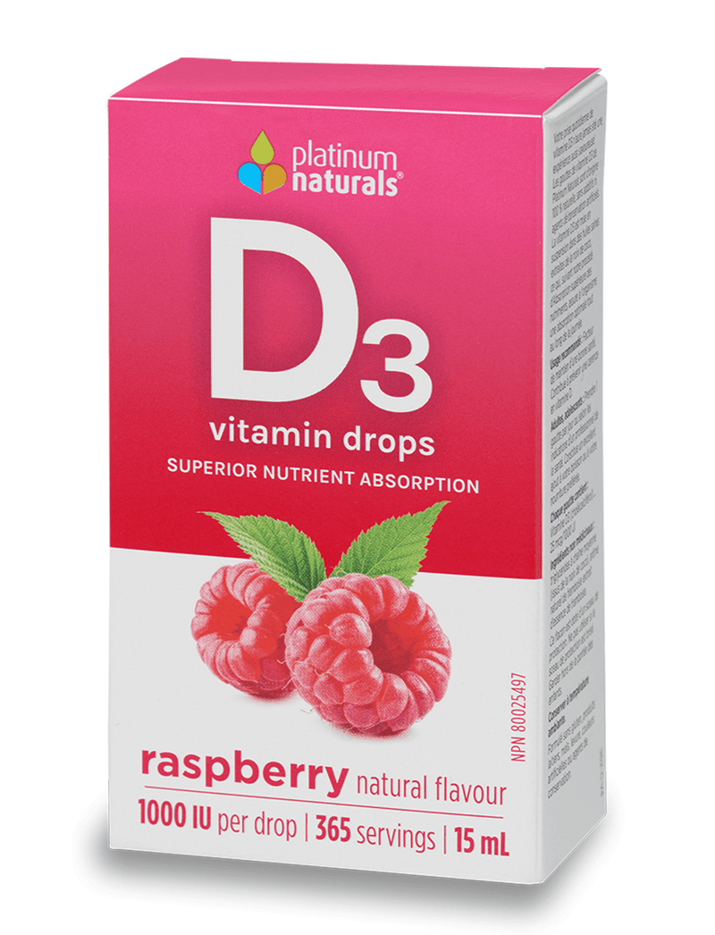 Platinum Naturals Vitamin D3 Drops 1000IU Raspberry 15mL - Five Natural