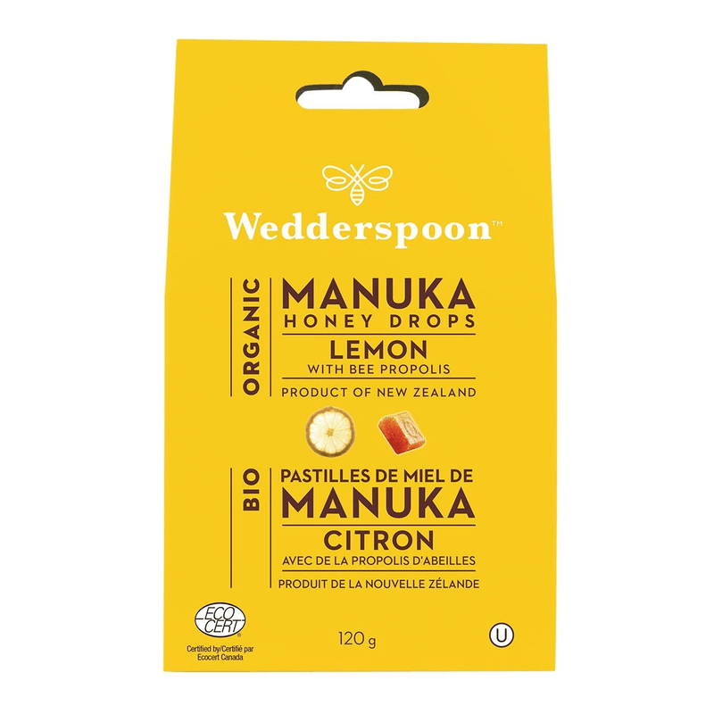 Wedderspoon Organic Manuka Honey Drops Lemon 120g - Five Natural